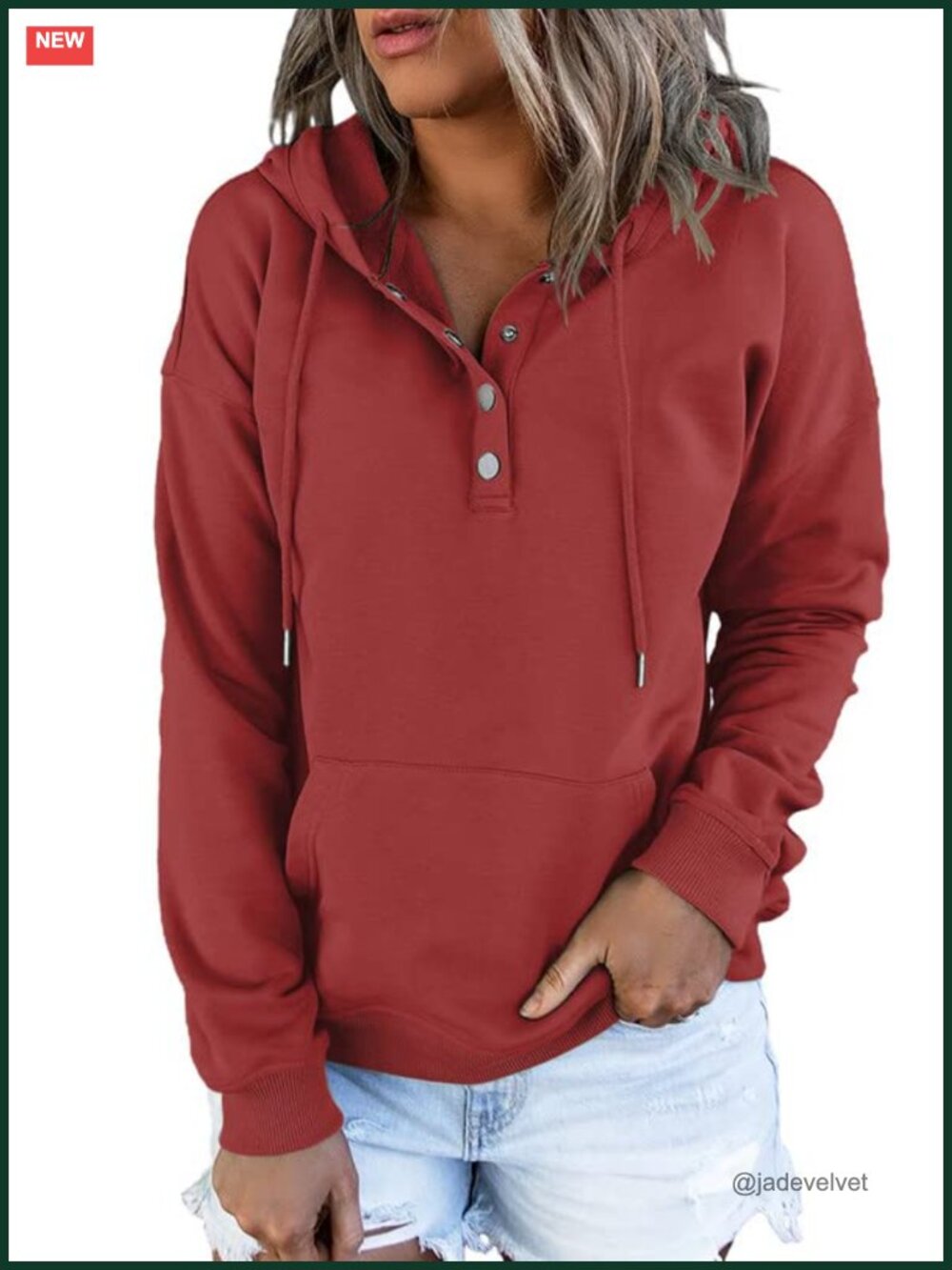 Oversized Button Front Drawstring Hoodie for Women Long Sleeve Pullover with